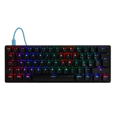 Teclado Mecánico 60 Game Factor KBG560-BL - RGB, Teclas Extras Blue Intercambiables, Blue Switch, Usb Azul Negro