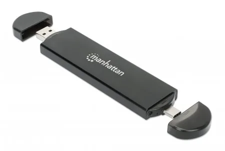 130639 Gabinete USB a SDD M.2 NVMe y SATA - Conector USB-C y USB-A integrado para una conexión de host versátil MANHATTAN
