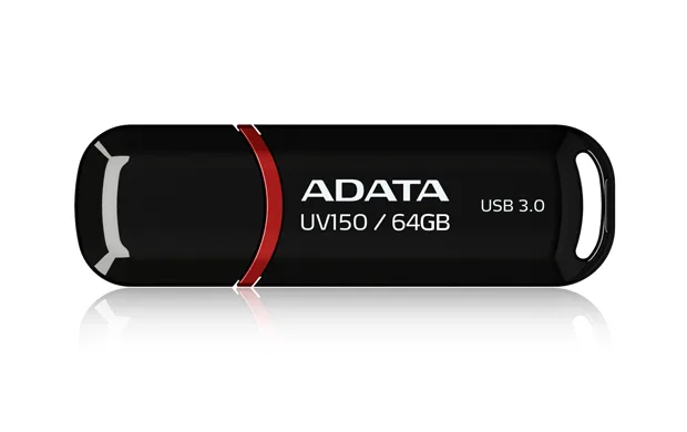 Memoria USB ADATA UV150 - Negro, 64 GB, USB 3.2 (retrocompatible con 3.0 y 2.0), 100 MB/s AUV150-64G-RBK