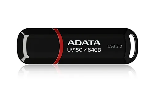 Memoria USB ADATA UV150 - Negro, 64 GB, USB 3.2 (retrocompatible con 3.0 y 2.0), 100 MB/s AUV150-64G-RBK