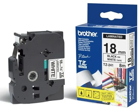 Etiqueta blanca continua laminada Brother TZE241 - de 18 mm de ancho x 8 mts de largo. Impresión en negro Transferencia térmica