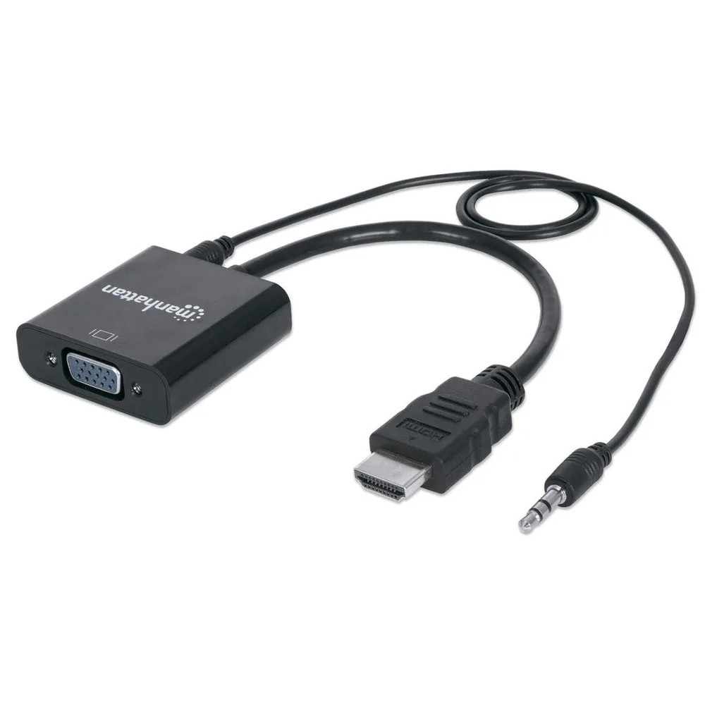151559 Convertidor HDMI a VGA con audio - Completamente blindado para reducir fuentes de interferencia EMI y otras MANHATTAN Negro