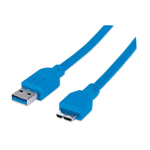 325424 Cable para Dispositivos USB Micro-B de SúperVelocidad; USB 3.2 Gen 1 - A Macho/ SuperSpeed Micro-B Macho, 5 Gbps, 2 m, Azul MANHATTAN