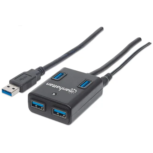 162302 Hub USB 3.0 de Supervelocidad incluyte fuente AC MANHATTAN Negro