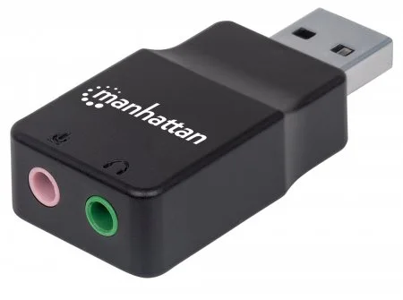152754 Adaptador USB-A a Puertos de 3.5 mm para Entrada de Micrófono y Salida de Audio - Soporta sonido estereo 2.1 MANHATTAN Negro