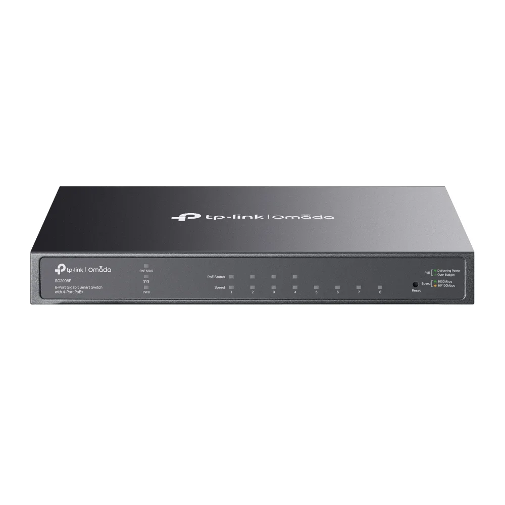 Switch TP-LINK SG2008P - administrable OMADA POE de 4 puertos 10/100/1000 Mbps 802.3at / af POE+, 4 puertos 10/100/1000 Negro