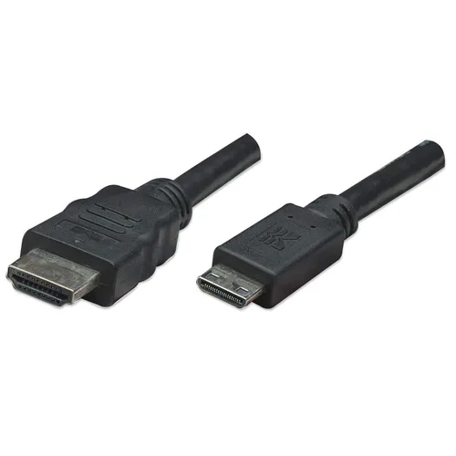 304955 Cable Mini HDMI macho a HDMI macho - Blindado, Negro, 1.8 mts, Soporta una resolución de 4K, video en 3D y color intenso MANHATTAN