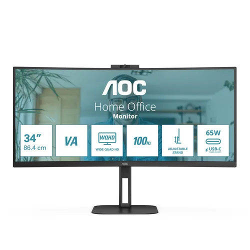 Monitor AOC CURVO Modelo CU34V5CW/BK Brillo 300CD/M2 (MPRT) Tiempo de respuesta 4ms 100 Hz