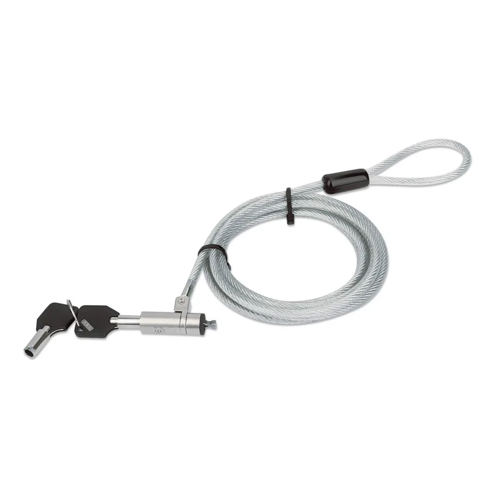 440295 Candado de Seguridad Wedge N17 para Portátiles - cable de acero, forro de PVC transparente, incluye dos llaves, 2 m MANHATTAN Plateado