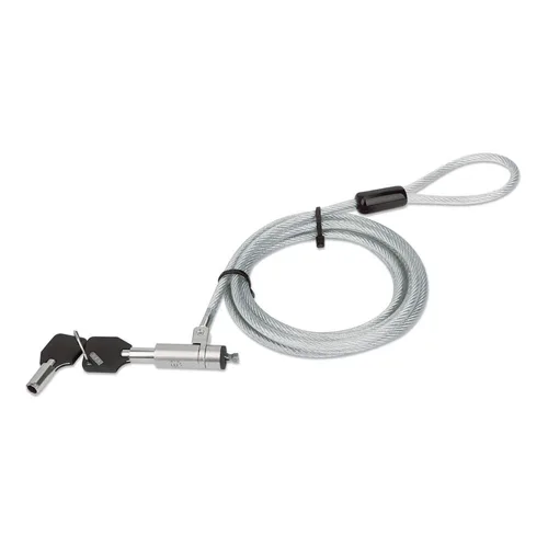 440295 Candado de Seguridad Wedge N17 para Portátiles - cable de acero, forro de PVC transparente, incluye dos llaves, 2 m MANHATTAN Plateado