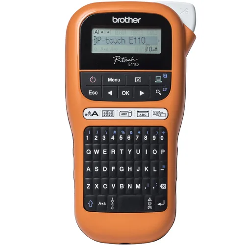 Rotulador industrial Brother P-touch PTE110 - transferencia térmica, maletín, imprime etiquetas laminadas de hasta 12 mm de ancho 20 mm/s