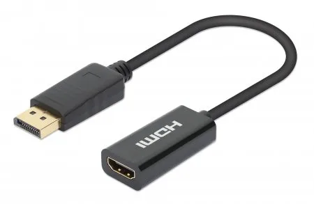 153713 Adaptador DisplayPort macho a HDMI hembra con dongle - negro Resoluciones de hasta Ultra Alta Definición (UHD) 4K 60Hz MANHATTAN