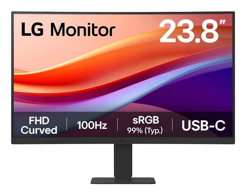 MONITOR PC LG 24U421A-B CURVO FHD 23.8,USB-C,100HZ,PANEL VA,1920X1080,16:9,SRGB 99%,250CD/M2,TR5MS,CONTR 3000:1,HDMI,1500R,HDR10,DINAMIC ACTION,BLACK STABILIZER,FLICKER SAFE,VESA 100X100.