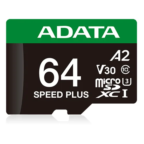 Micro Secure Digital ADATA SPEED PLUS microSDXC/SDHC UHS-I U3 V30 64GB Clase 10 (A2) - lectura /escritura hasta 180/160(MB/s). UD64GUI3V30A2SP-RA1 64