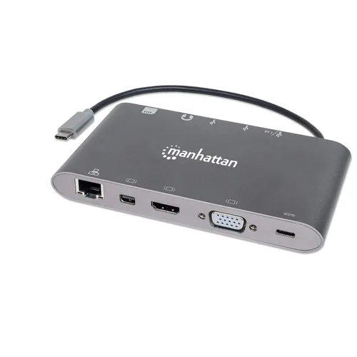 DOCKING USB,MANHATTAN,152808,-C 11 PTOS, HDMI/MINI DP/VGA, USB-C PD/3XUSBV3.2, RED/AUDIO/SD/MICRO SD