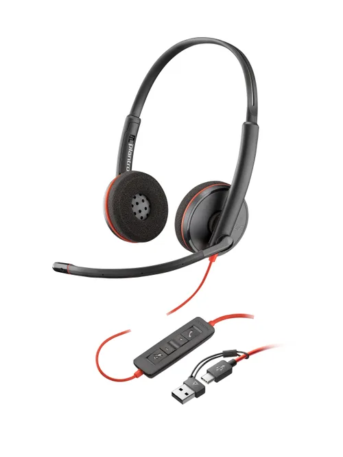 Audifonos Y Micro Audifono Con Microfono POLY 8X228A6 Blackwire C3220 | Alambrica Binaural | USB-A USB-C | Reduccion De Ruido Con Microfono | Control En El Cable | Color Negro Con Naranja