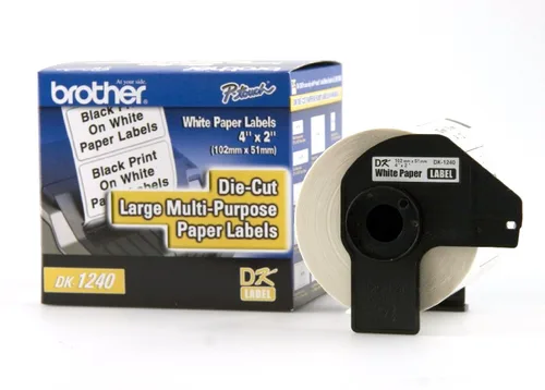Etiqueta blanca de papel Brother DK1240 - 200 etiquetas de 50.5 mm de ancho x 101 mm de largo. Impresión en negro. QL1110NWB Térmica directa