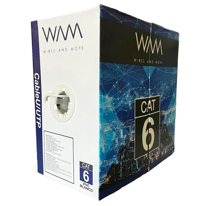 Bobina UTP CAT6 para interior - 4 pares, 23 AWG, bobina de 305 mts, 100 cobre, color blanco WAM CAT6-PVC-BLANCO