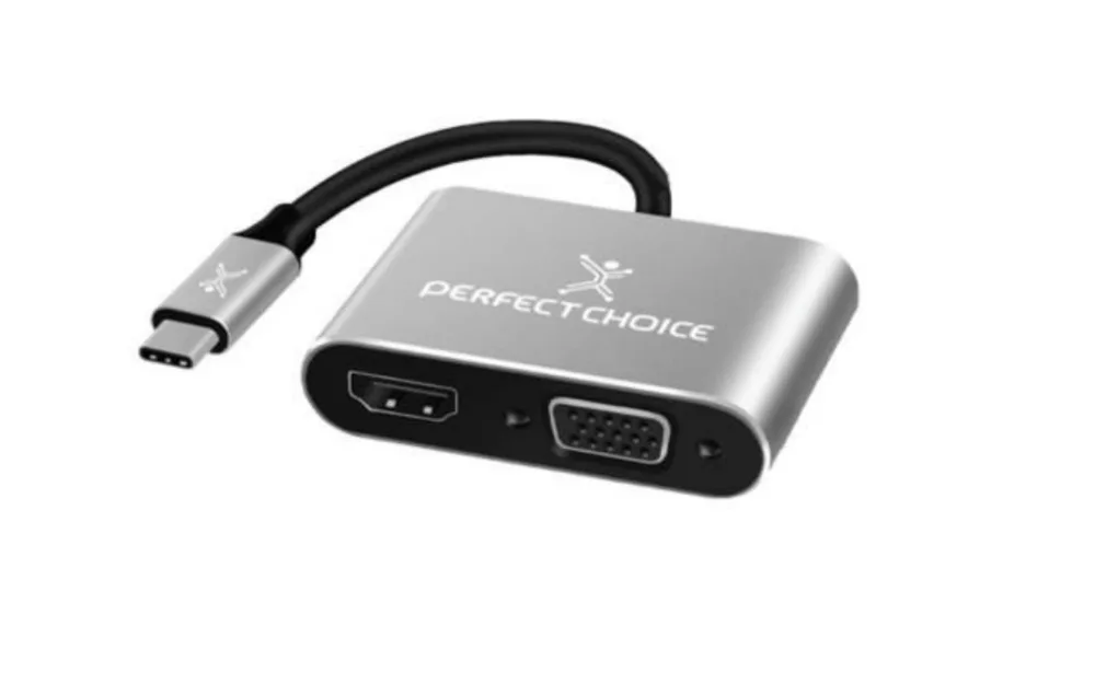 PC-101284 Adaptador USB Tipo C Cable HDMI1 + VGA 4K 60HZ Plug Play | PERFECT CHOICE USB C