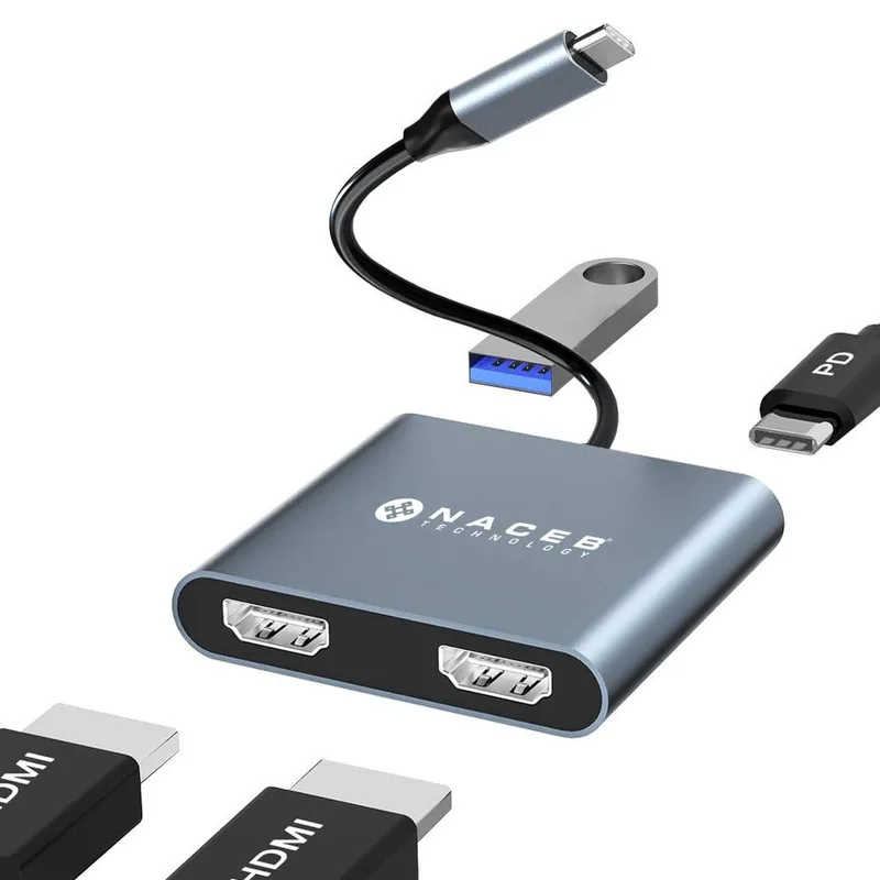 Naceb Adaptador Usb-c Dual HDMI+USB3.0+PD100W NA-0148 Naceb Technology 4 puertos