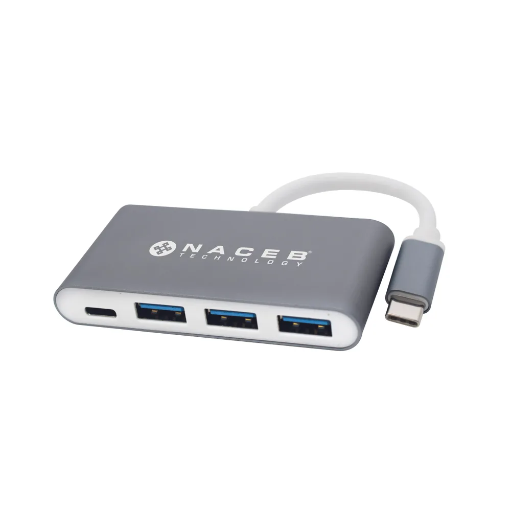 Adaptador NACEB HUB TIPO C A USB 3.0 NA-0112 Naceb Technology Plata