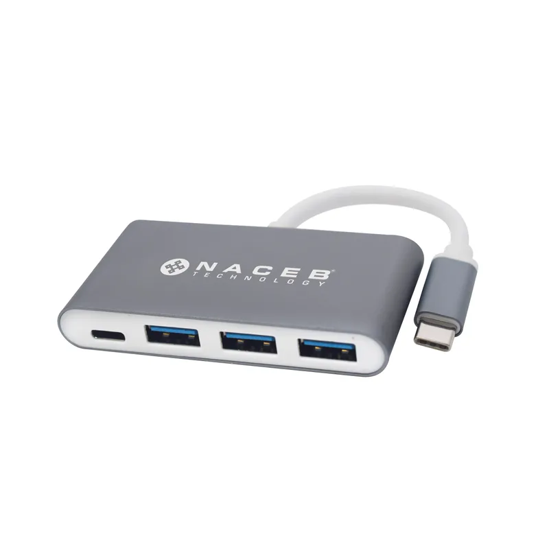 Adaptador NACEB HUB TIPO C A USB 3.0 NA-0112 Naceb Technology Plata