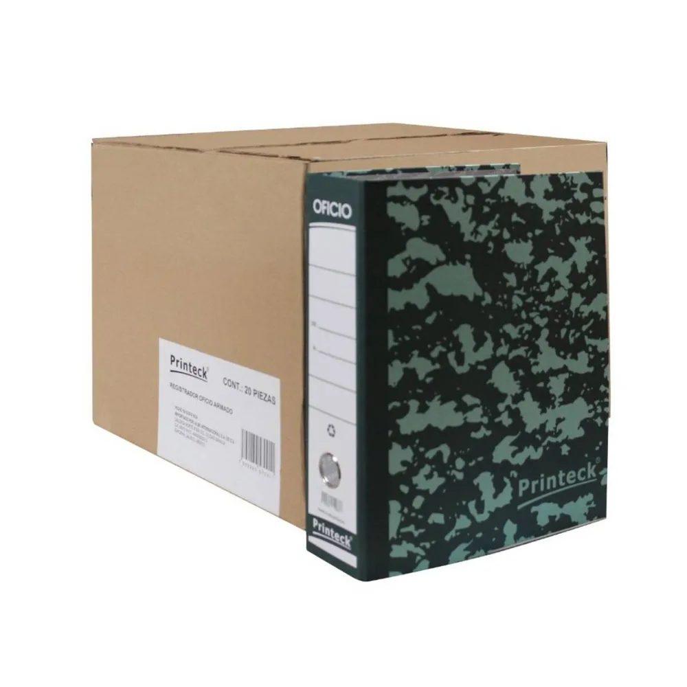 Registrador Oficio Printeck verde pieza 24-002A-1 material Cartón medidas 27.75 cm ancho x35 altura y 7 de lomo 2 argollas capacidad 360 hojas Nextep