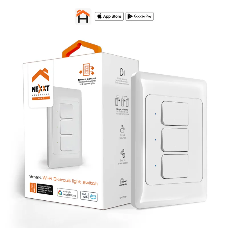 Interruptor de 3 circuitos inteligente con conexión Wi-Fi Nexxt Solutions Home NHE-T100