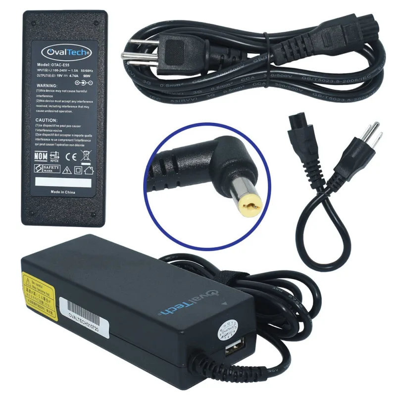 Cargador/adaptador para laptop OVALTECH OTAC-E55 de 90W - 19V, 4.47A (5.5*1.7) 19V/4.74AH