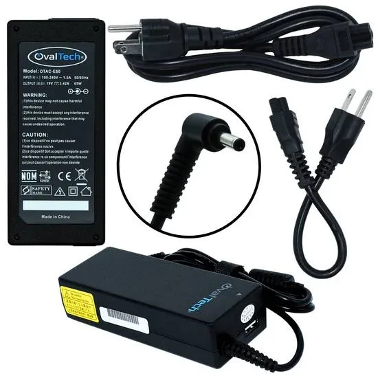CARGADOR/ADAPTADOR DE CORRIENTE C/CABLE OTAC-E60 PARA COMPUTADORA PORTATIL + USB 65W - 19V 3.42A (4.0*1.35) USB salida: 5V, 2.1Amp MARCA OVALTECH