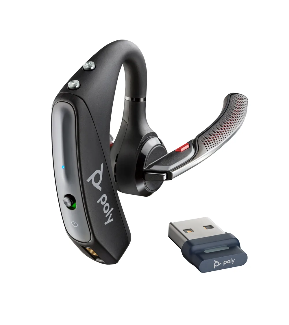 Poly Voyager 5200 UC - Bluetooth para moviles y computadoras, incluye estuche de carga y adaptador Bluetooth PLANTRONICS Negro 7K2F3AA