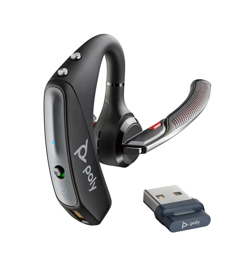 Poly Voyager 5200 UC - Bluetooth para moviles y computadoras, incluye estuche de carga y adaptador Bluetooth PLANTRONICS Negro 7K2F3AA