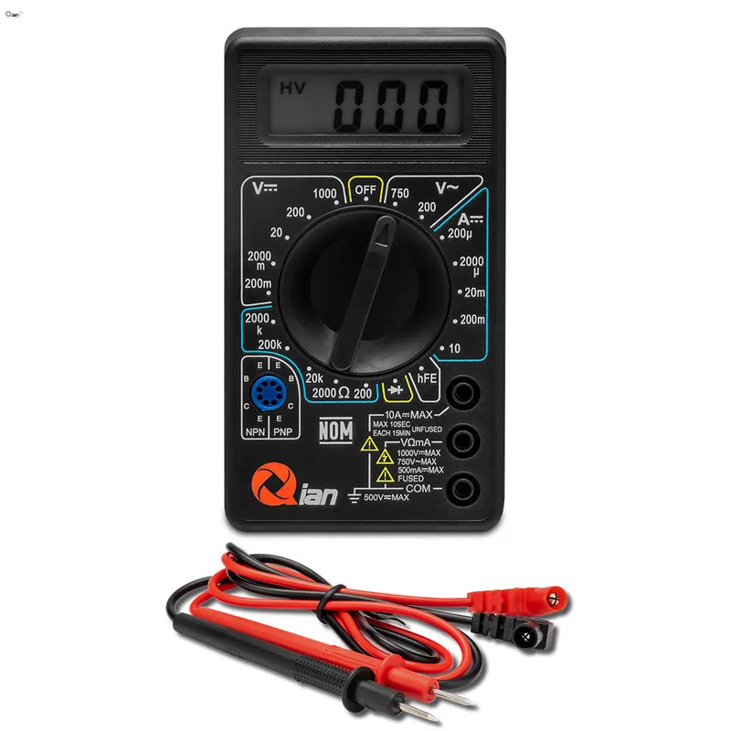 Qian Multimetro Digital Pantalla LCD de 3 Y Medio Digitos - Muestreo 2 Veces X Segundo, Bateria 9V Neda o 6F22 Incluidos Mod. QAD-90011