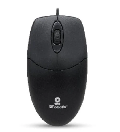 Mouse Básico USB BROBOTIX 497202 - Negro, 3 Botones, Alámbrico, Óptico