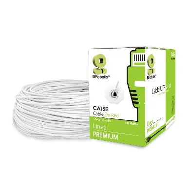 Bobina UTP - CAT5e, 100 m, Interior, Blanco, CCA, en Caja Protectora, c/Tubo Despachador, Metreada, Ideal p/RED / CCTV, BROBOTIX 400052B