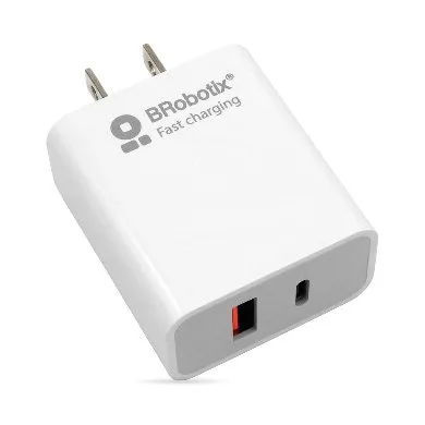 Cargador Carga Rápida - Dual USB V3.0 18W, 1 Puerto Tipo A y 1 Puerto Tipo C BROBOTIX 6000502 Blanco