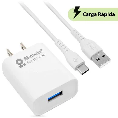 COMBO CARGA RÁPIDA: CARGADOR USB V3.0 + CABLE USB TIPO "C". BLANCO (6001318) - Brobotix