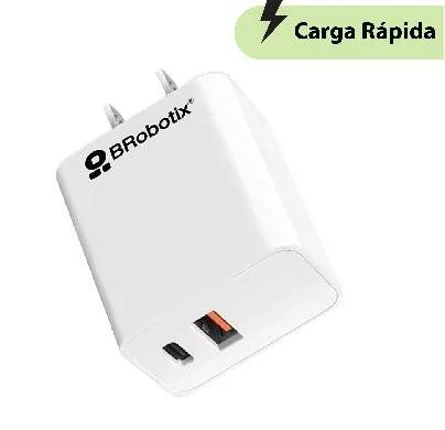 Cargador Carga Rápida - Dual USB V3.0 38W, 1 Puerto Tipo A y 1 Puerto Tipo C, Blanco, BROBOTIX 6005552