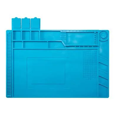 Tapete de trabajo antiestático para electrónicos - magnético, organizador de silicón, 45x30 cms, Azul, BROBOTIX 6005996
