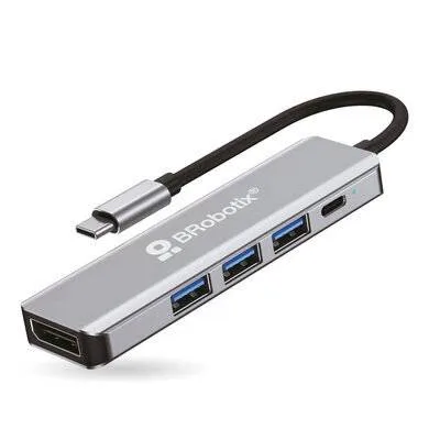 Docking 5 en 1: Conector Usb Tipo C a Displayport 4K30HZ - 3 Puertos Usb V3.0 Y 1 Puerto Usb Tipo C, Brobotix 406627 Gris