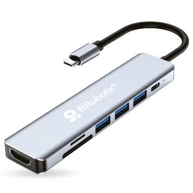 Docking 7 en 1: Conector Usb Tipo C a Hdmi 4K30HZ - 3 Puertos Usb Tipo a 3.0, Lectores Sd/tf Y Usb Tipo C, PD 100W, Brobotix 406979 Plata