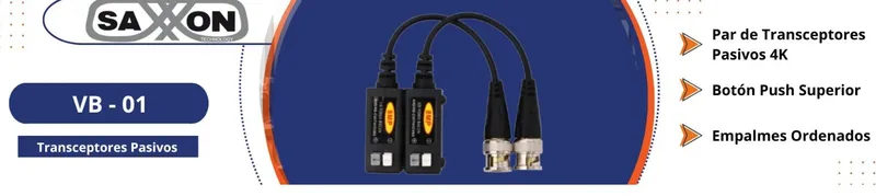 SAXXON VB - 01 Par de Transceptores Pasivos 4K 8MP Video Baluns - Botón Push Superior, Empalmes Ordenados, 4K hasta 150m, 4MP a 200m, 1080p hasta 250m