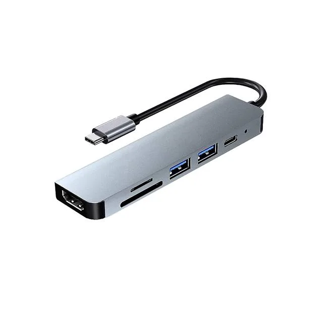 DockStation HUB DBUGG 6 EN 1 UB GR UB61 Hub 6 en 1 UB61 Urban Balance - Con cables USB 3.0 o 2.0, HDMI y USB Tipo C. Apertura para tarjeta SD Plata