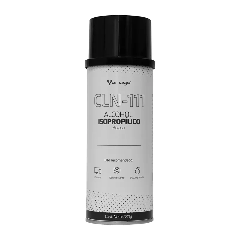 Alcohol Isopropilico en Aerosol CLN-111 - 280ml, para limpieza de circuitos electronicos VORAGO Blanco