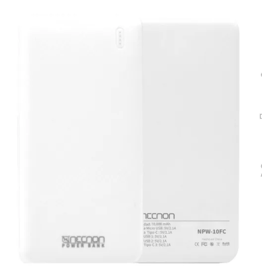 Power Bank NPW-10FC Necnon 10000mAh Carga 2.1A 2 A 3 Cargas NBPB1012FC
