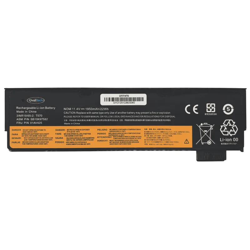 OTIT470 Bateria 11.4V / 2200mah para Lenovo ThinkPad A475 A485 T470 T570 T480 T580 P51S P52S TP25 Series 01AV422 01AV423 OVALTECH