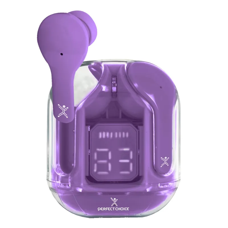 Audífonos Inalámbricos Bluetooth Transparentes ClearBeat Color Morado | PERFECT CHOICE PC-117049