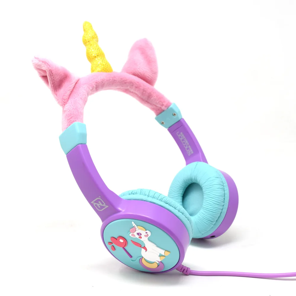 Audifonos On-ear Alambricos Kids Volumen Seguro a 95DB 3.5 MML Salida Audio 3.5MML Hipoalargenico No Toxico Unicorn Lila NECNON NBHK-UNICORN Rosa