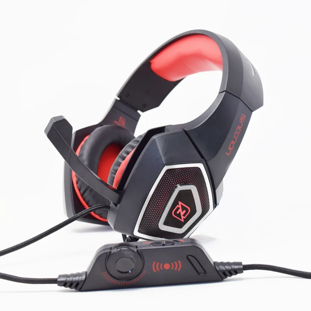 Headset Gaming Over-ear NBHG Dragon Led Alambrico Diadema Flexible con Vibracion Microfono 3.5MM Usb PC Consolas Celular C/adaptador Rojo NECNON