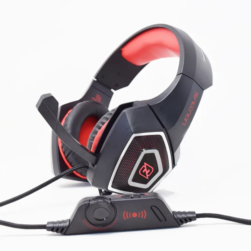 Headset Gaming Over-ear NBHG Dragon Led Alambrico Diadema Flexible con Vibracion Microfono 3.5MM Usb PC Consolas Celular C/adaptador Rojo NECNON